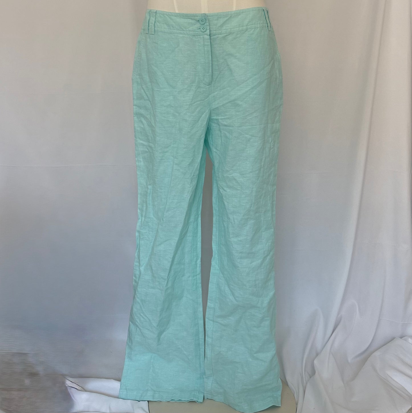 Mint Green Linen Blend Wide Leg Trousers EU 40