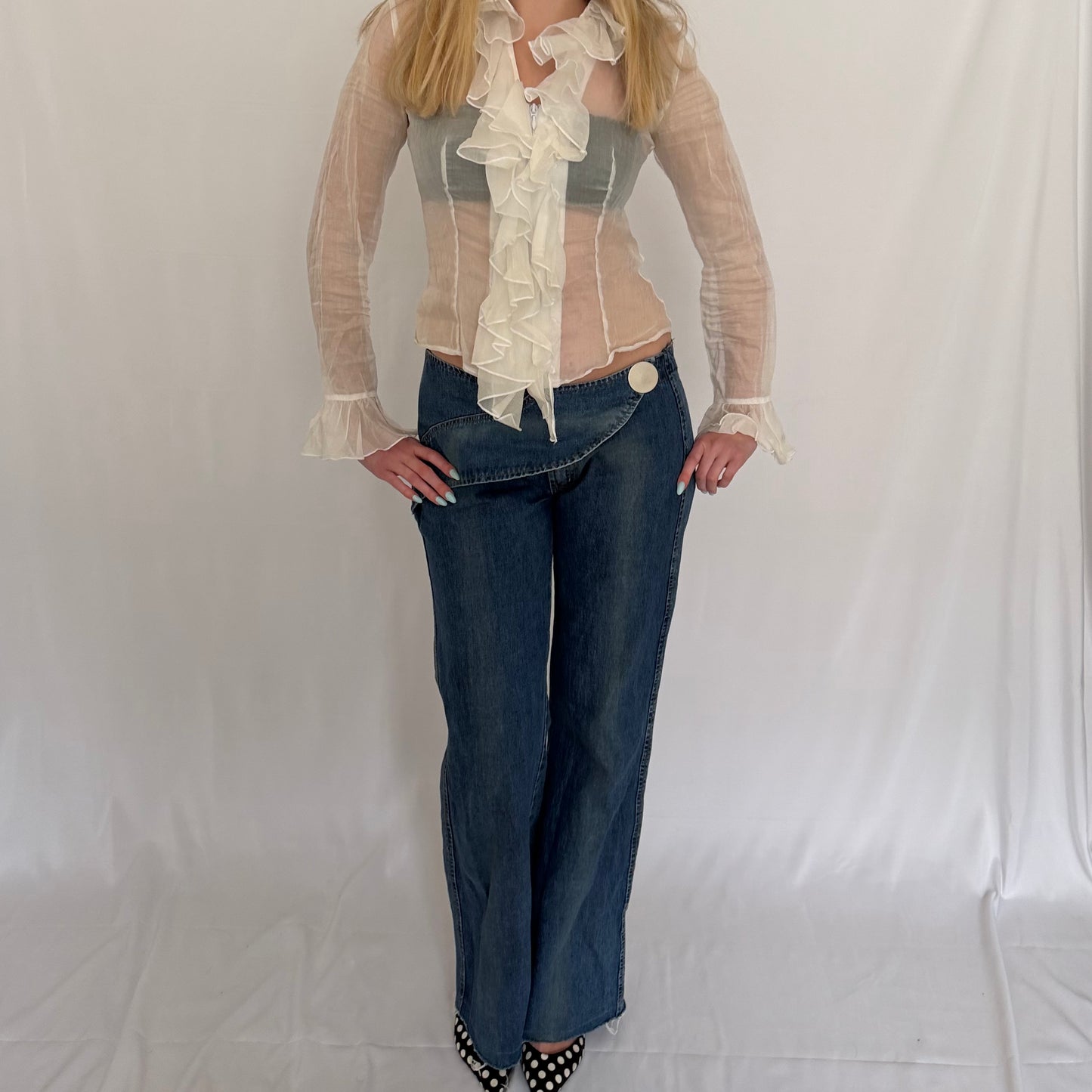 Wrap Detail Flare Jeans