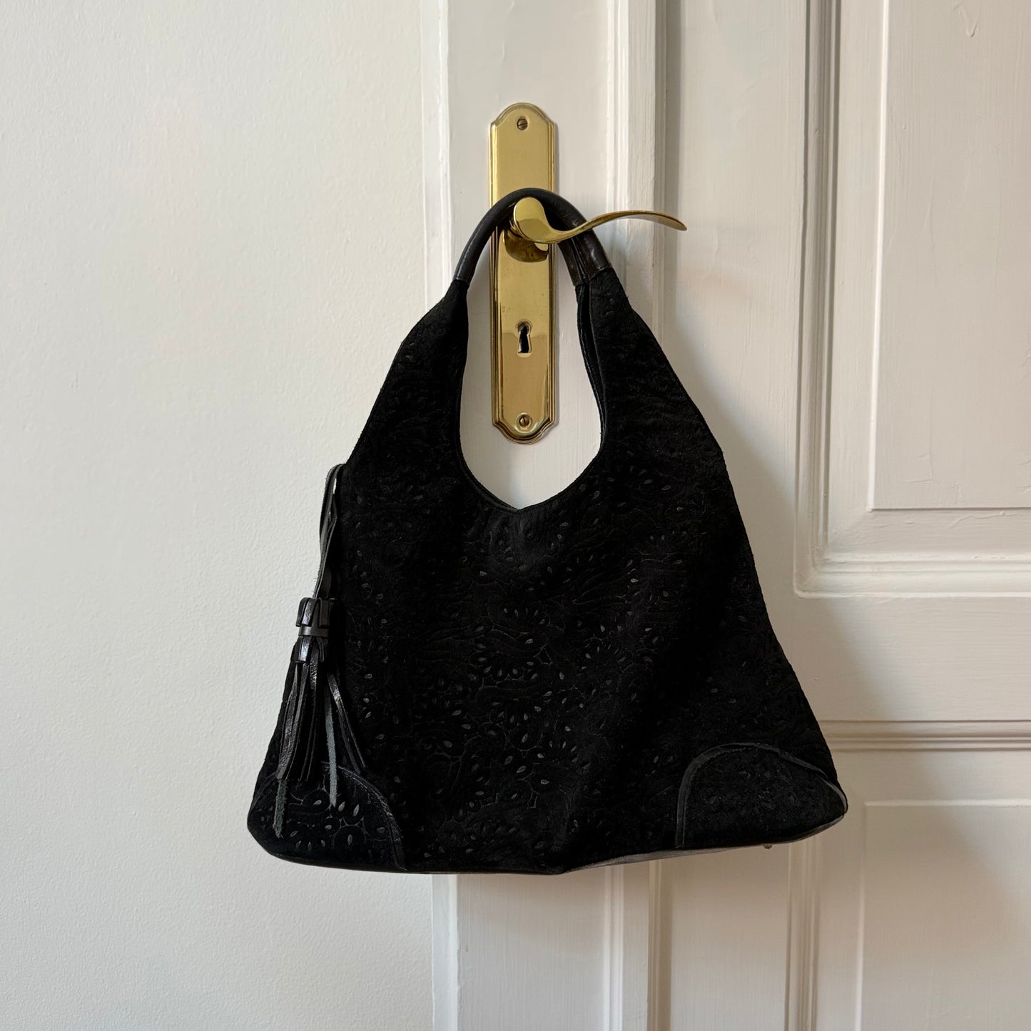 Gino Rossi Black Suede Leather Hobo Shoulder Bag