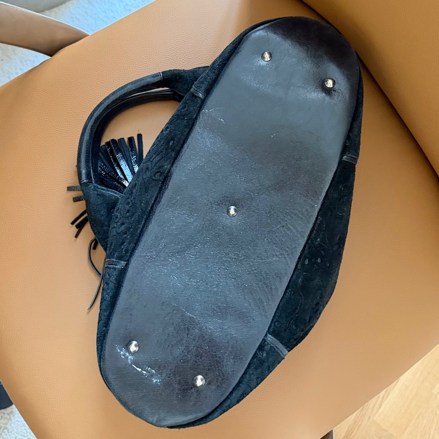Gino Rossi Black Suede Leather Hobo Shoulder Bag