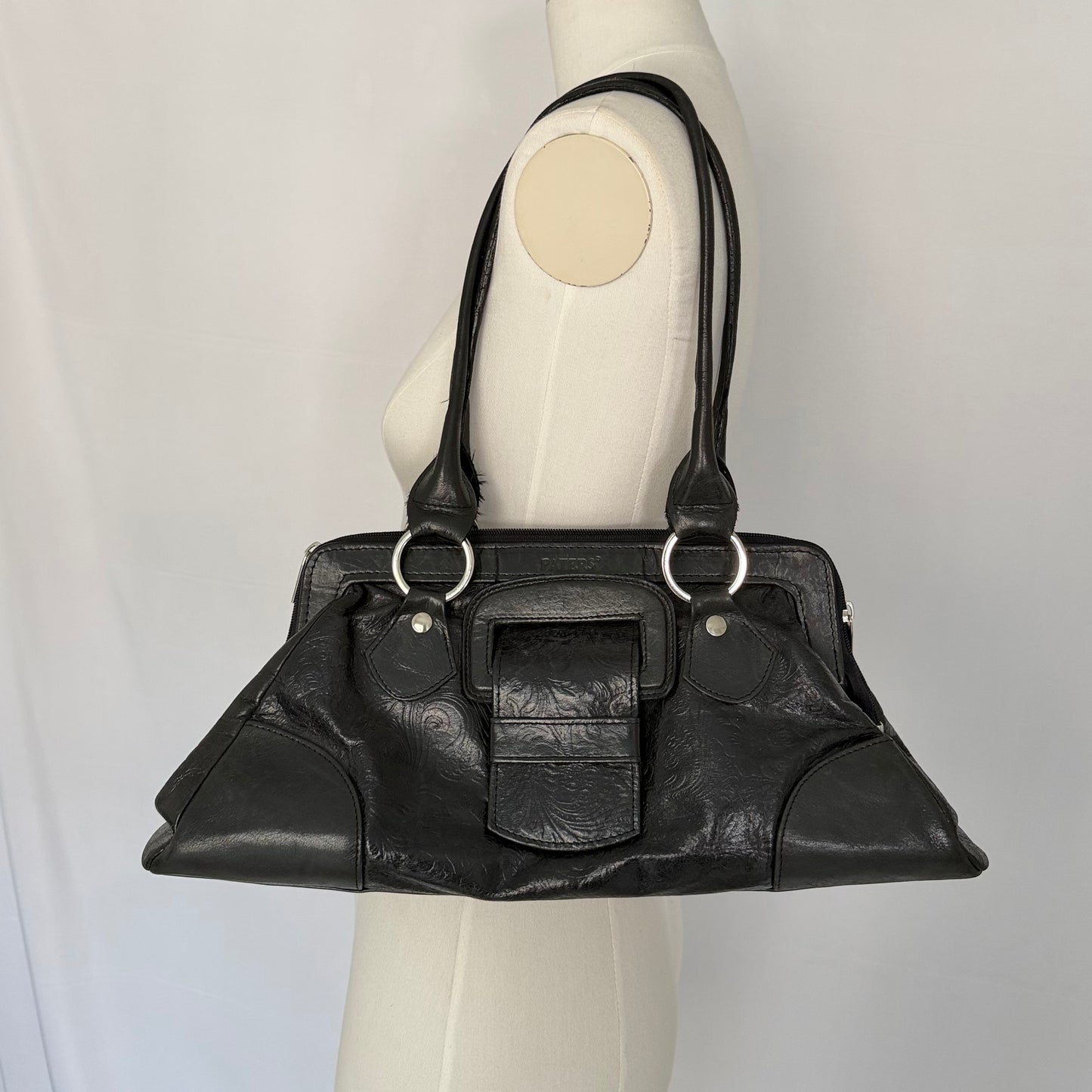 Paters Black Embossed Leather Shoulder Bag