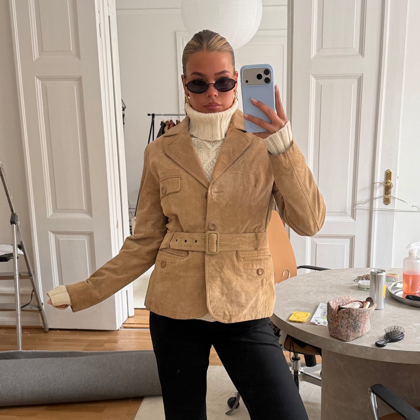 Camel Suede Buckle Jacket