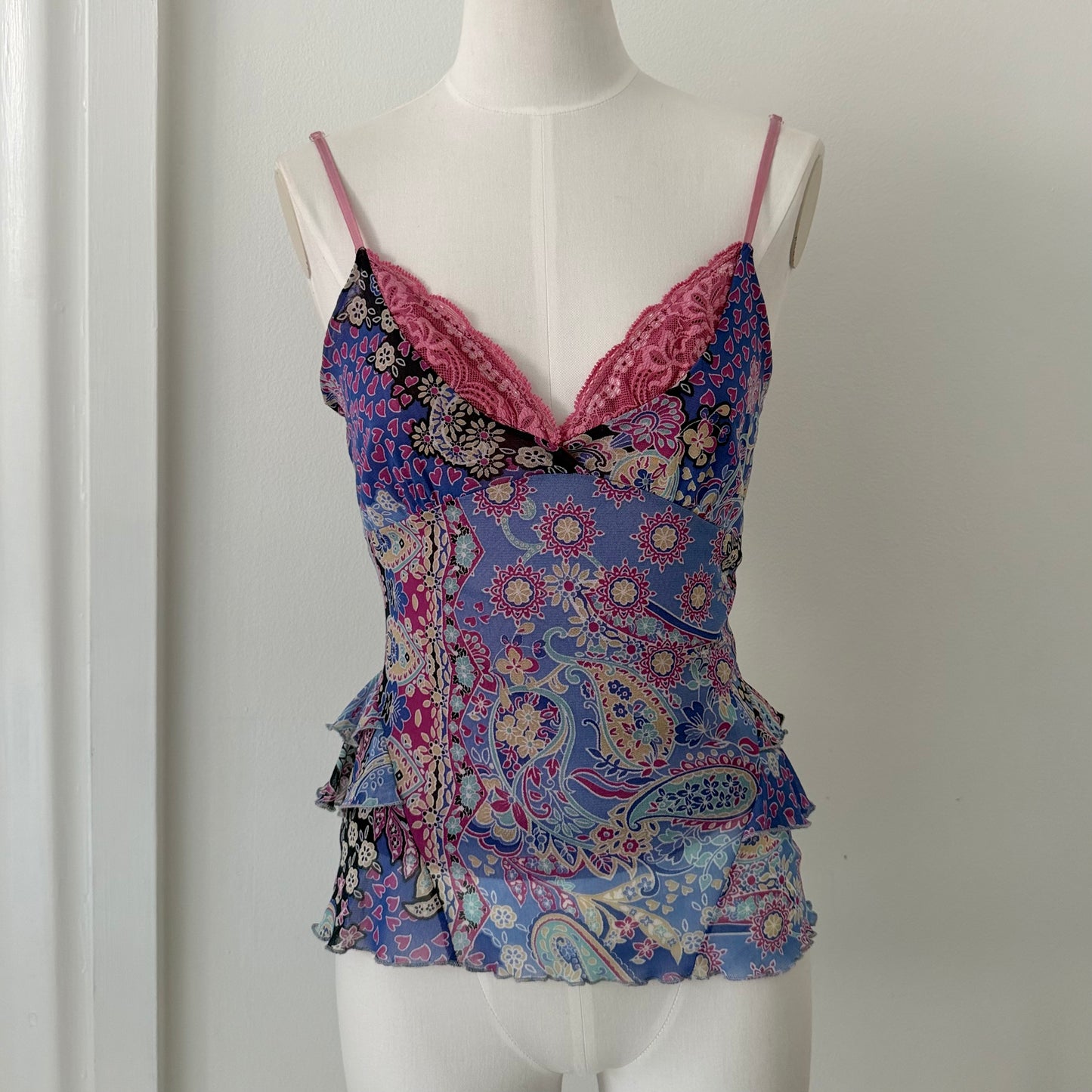 Paisley Mesh Lace Cami Top Purple Size S