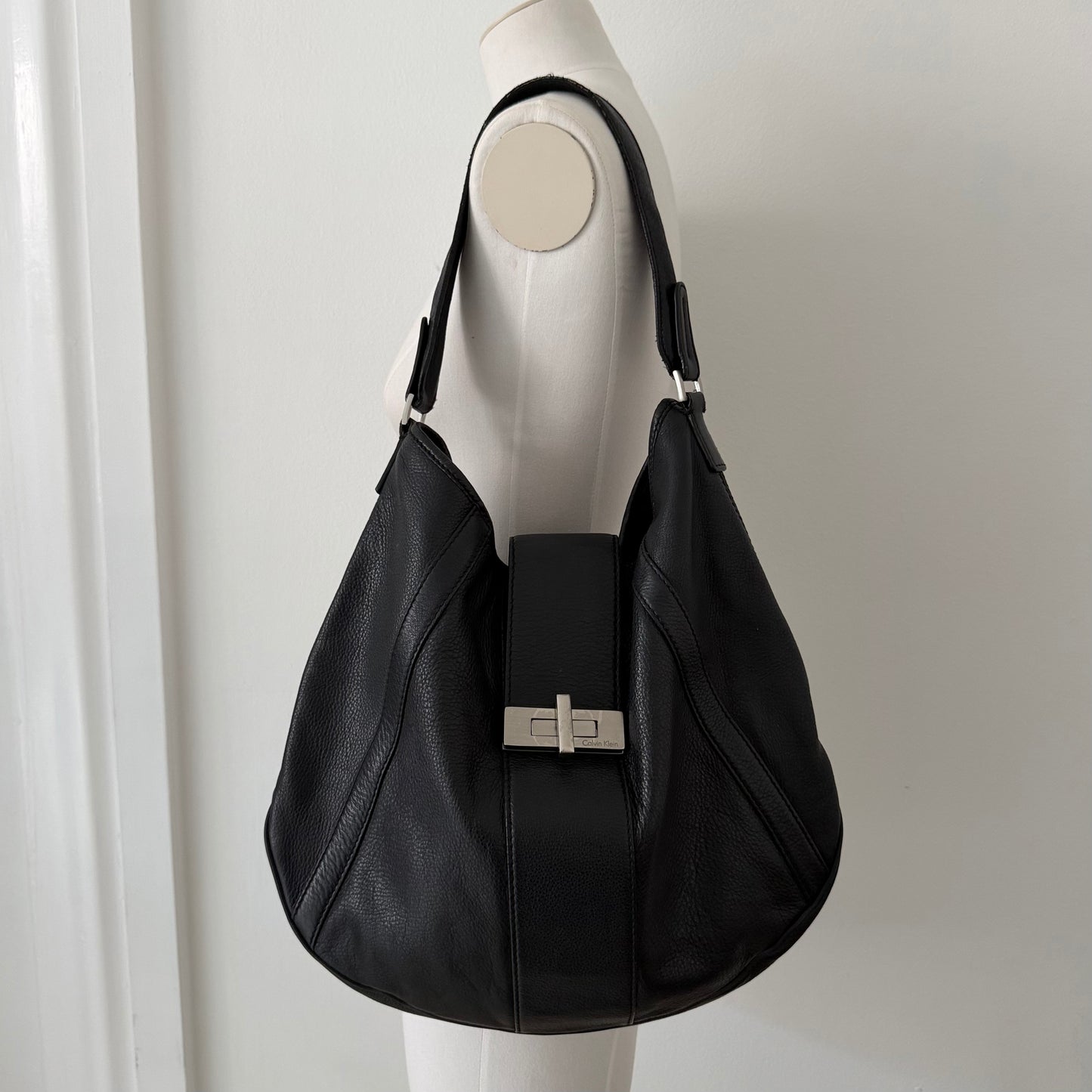 Calvin Klein Black Leather Hobo Shoulder Bag