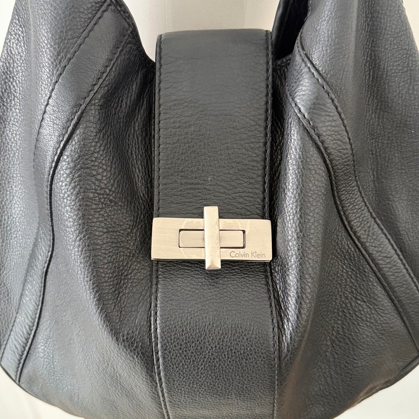 Calvin Klein Black Leather Hobo Shoulder Bag
