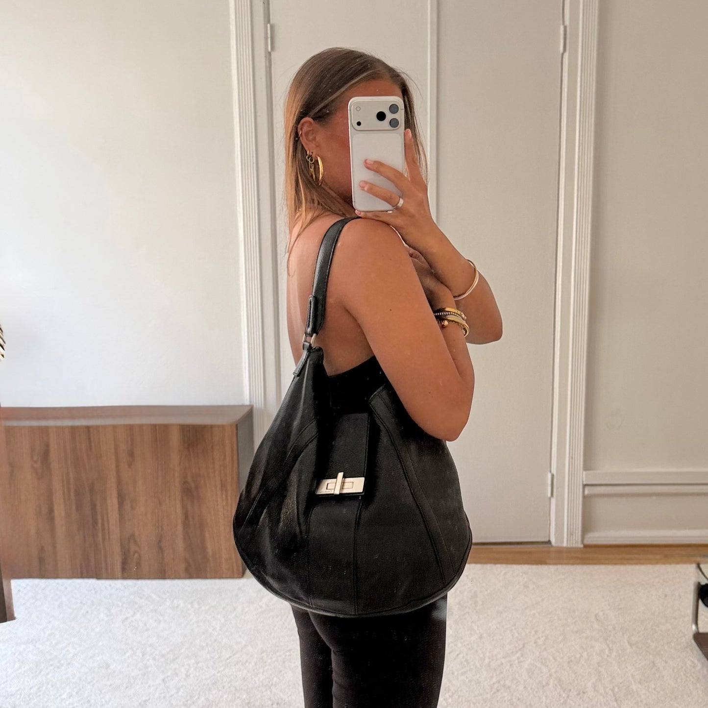 Calvin Klein Black Leather Hobo Shoulder Bag