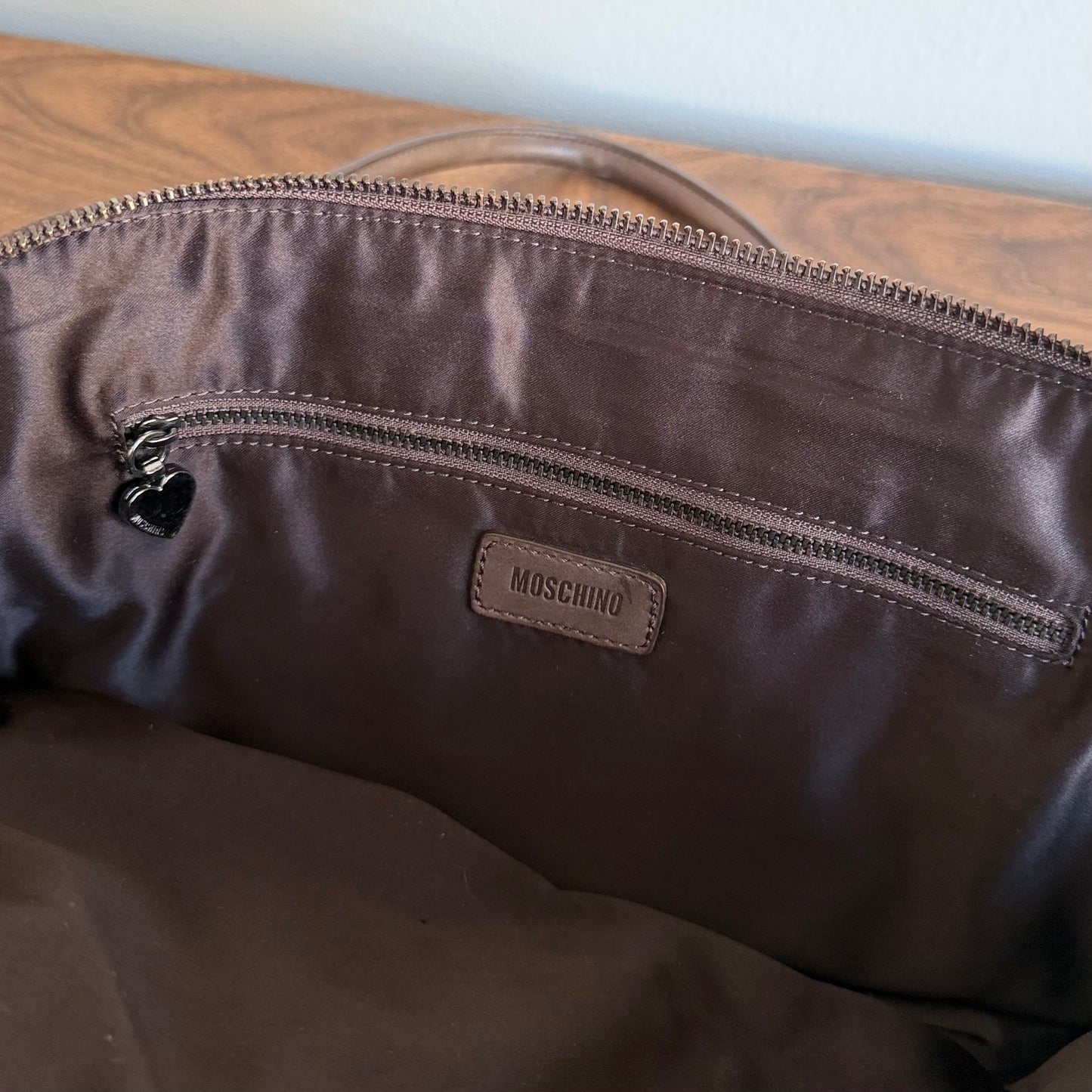 Moschino Brown Monogram Large Shoulder Bag