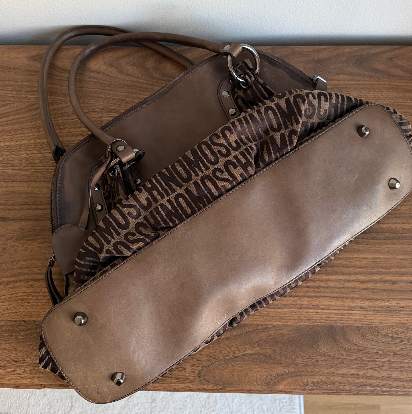 Moschino Brown Monogram Large Shoulder Bag