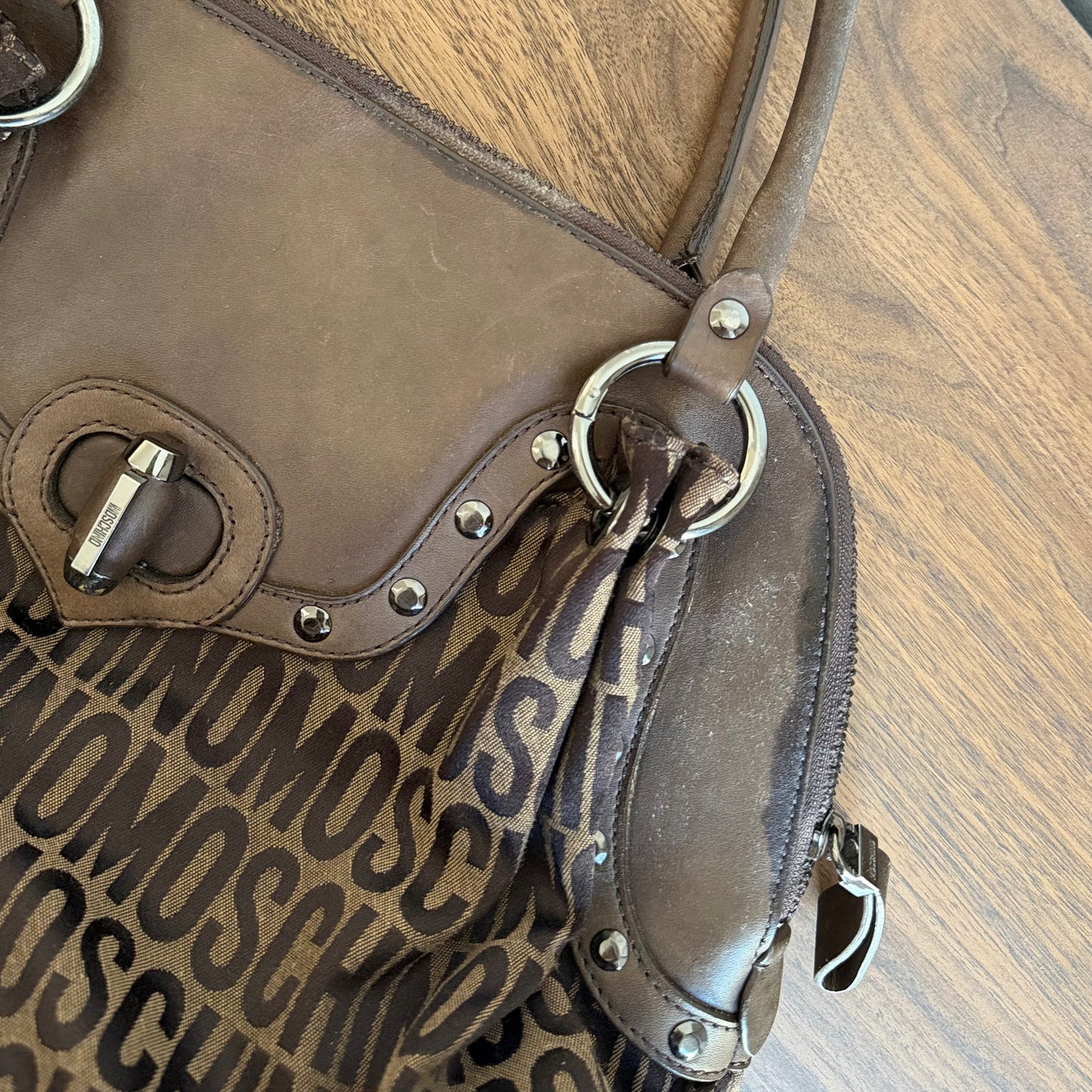 Moschino Brown Monogram Large Shoulder Bag
