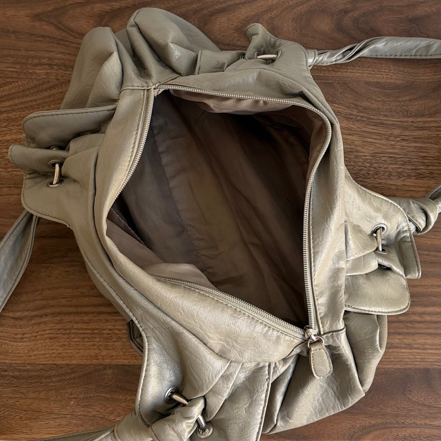 Grey Oversized Hobo Handbag with Floral Detail