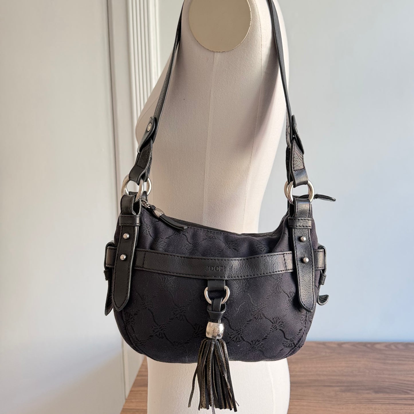Black Jacquard Tassel Shoulder Bag Small Handbag