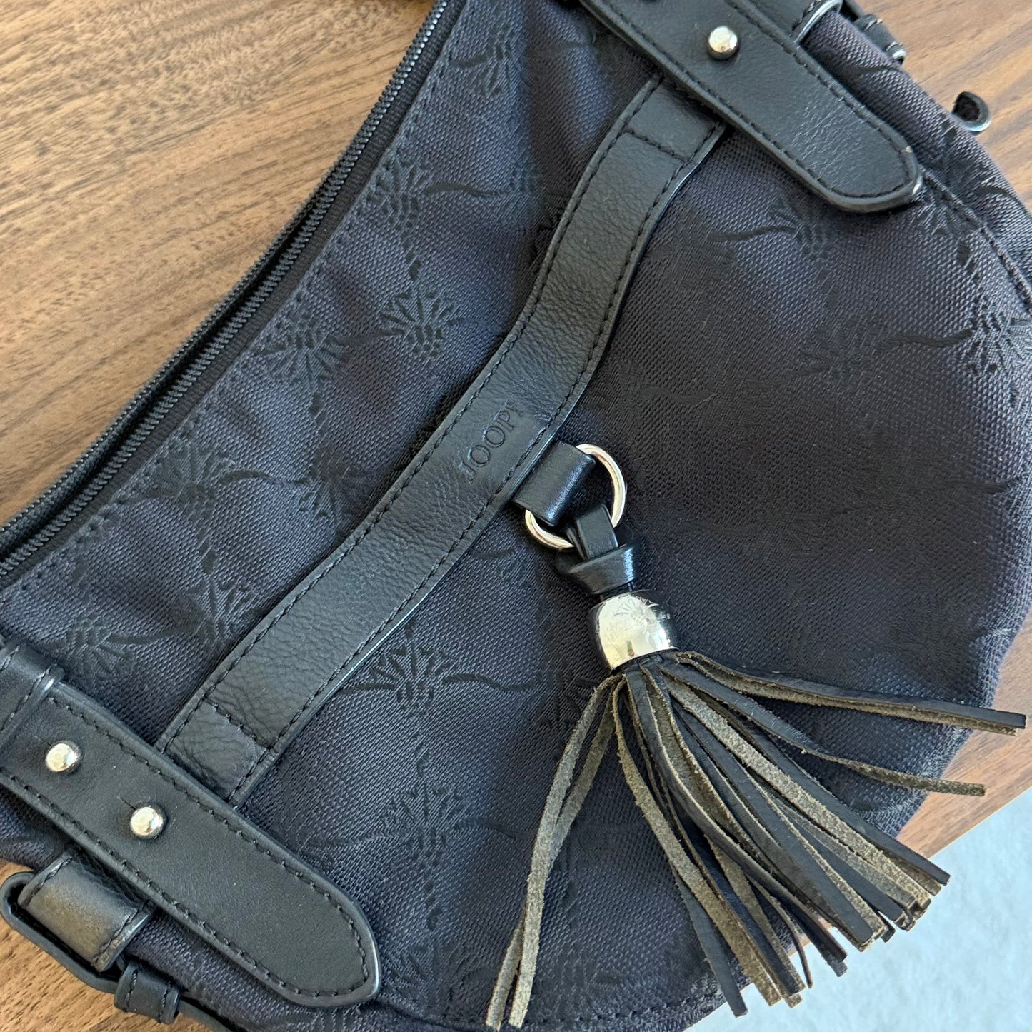 Black Jacquard Tassel Shoulder Bag Small Handbag