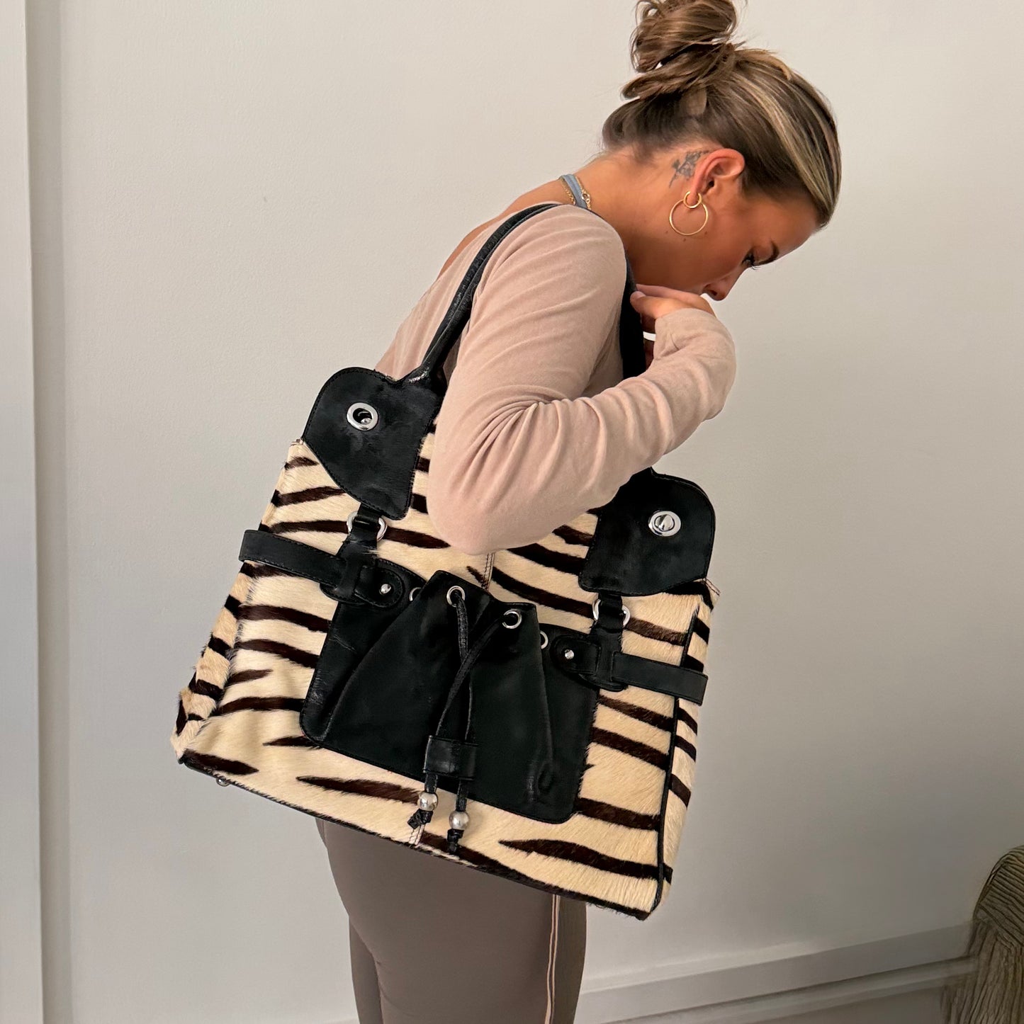 Zebra Print Faux Fur Tote Bag