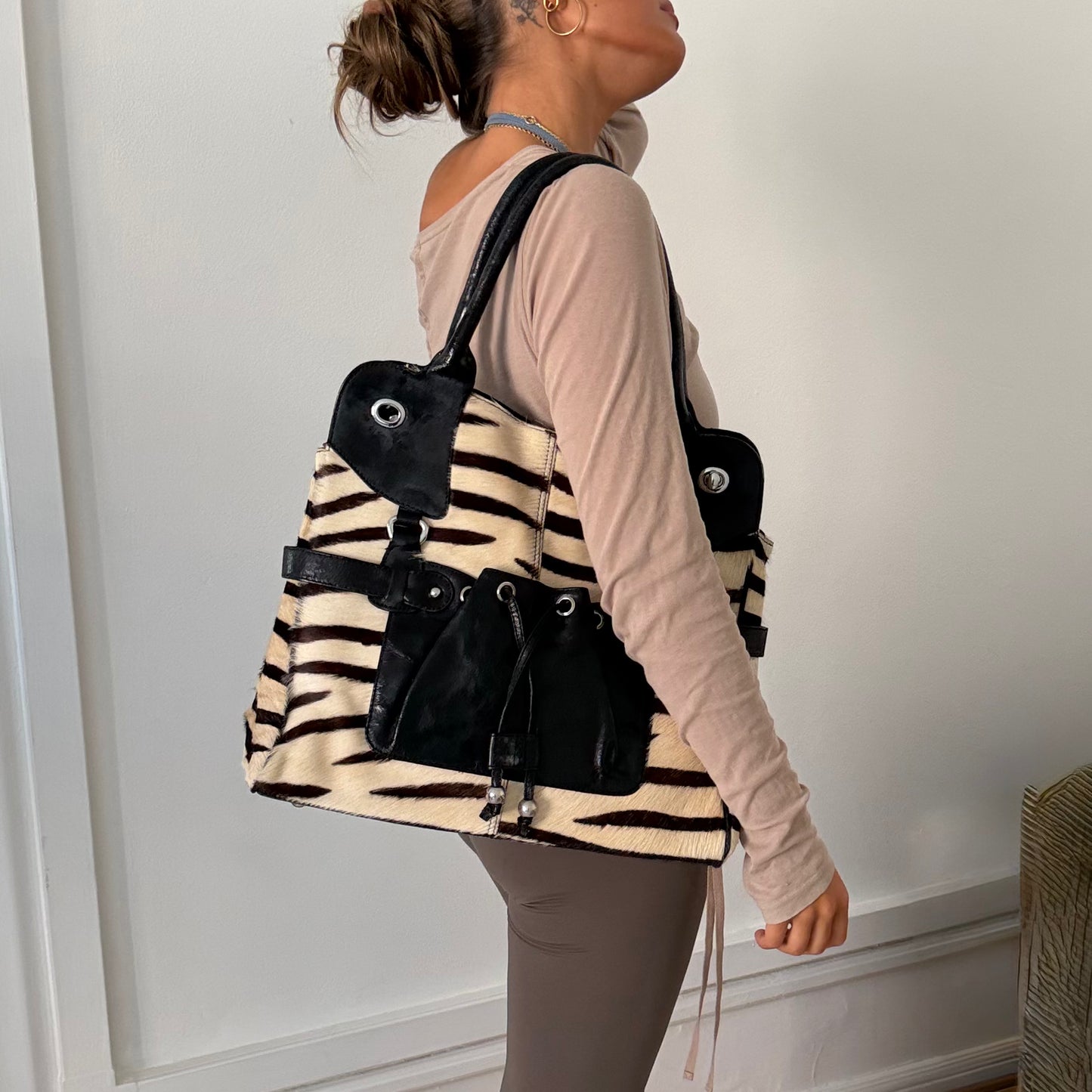 Zebra Print Faux Fur Tote Bag