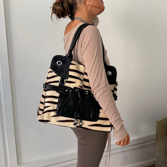 Zebra Print Faux Fur Tote Bag