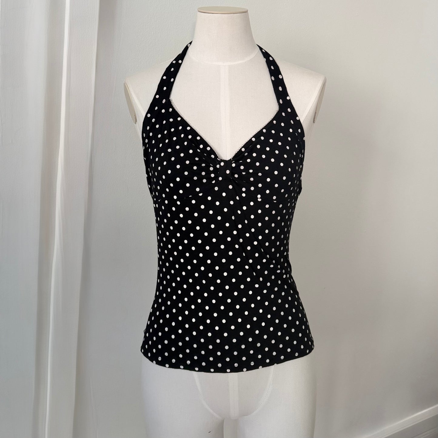 Black White Polka Dot Halterneck Top