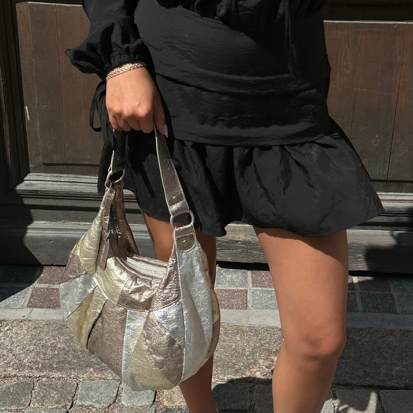 Metallic Leather Hobo Bag