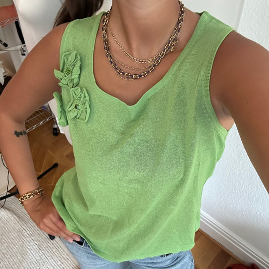 Green Flower Knit Top