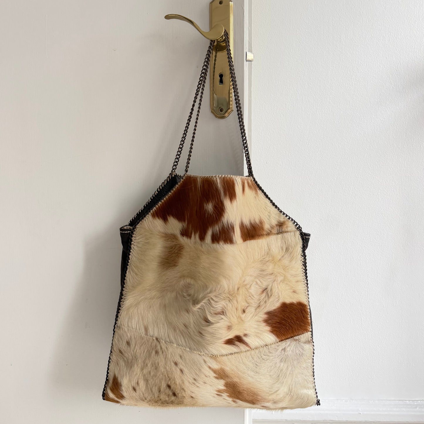 Vintage Genuine Leather Cow Print Shoulder Bag – Large Slouchy Tote