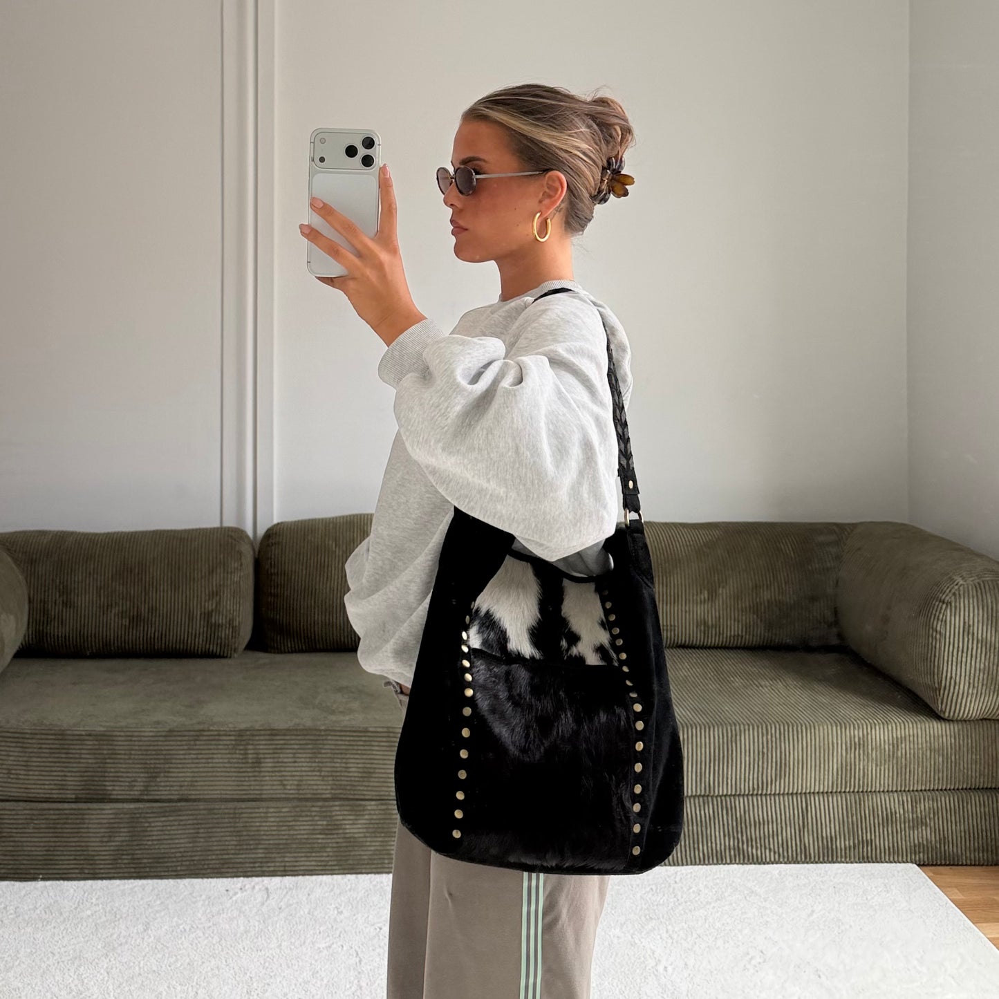 Studded Cow Hide Bucket Bag