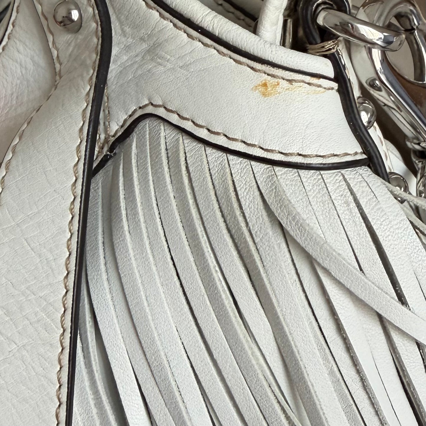Karen Millen White Leather Fringe Bag – Studded Shoulder Bag