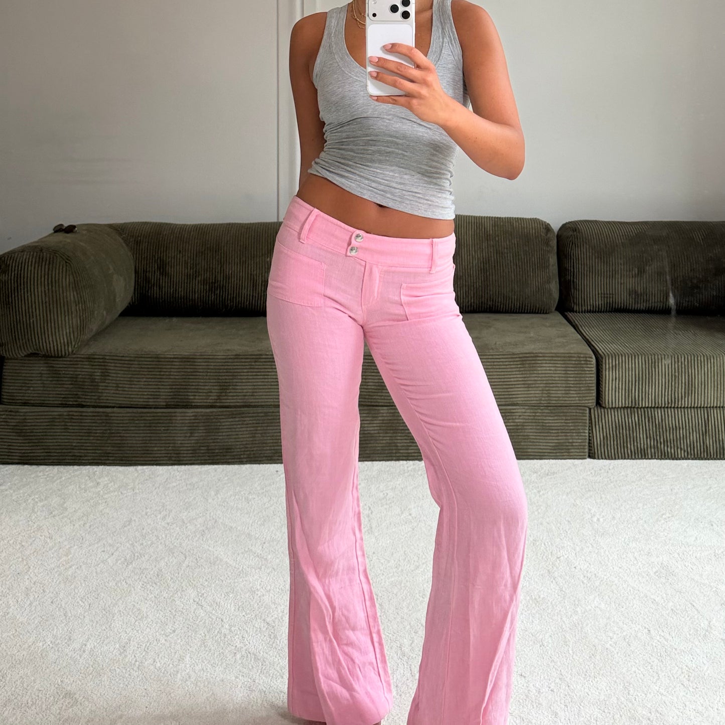 Pink Linen Detail Pants