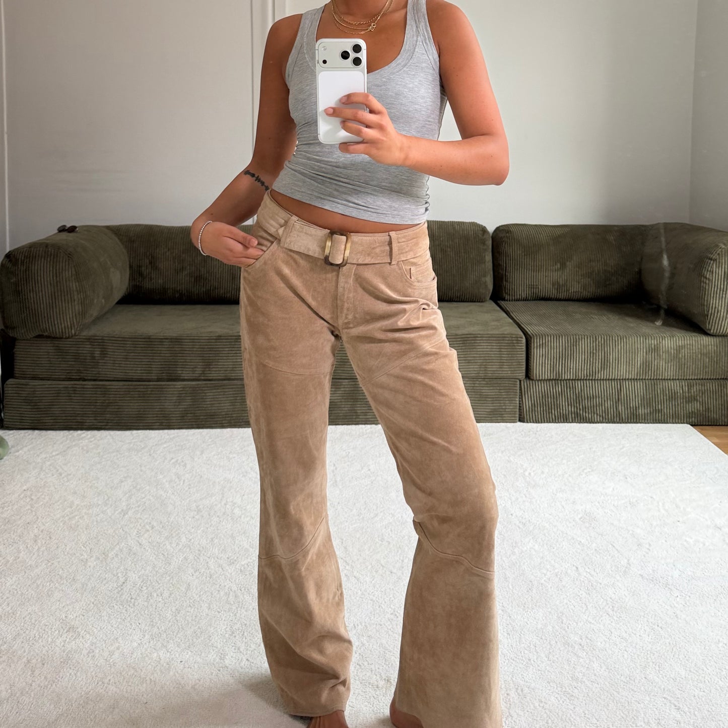 Suede Belt Detail Pants