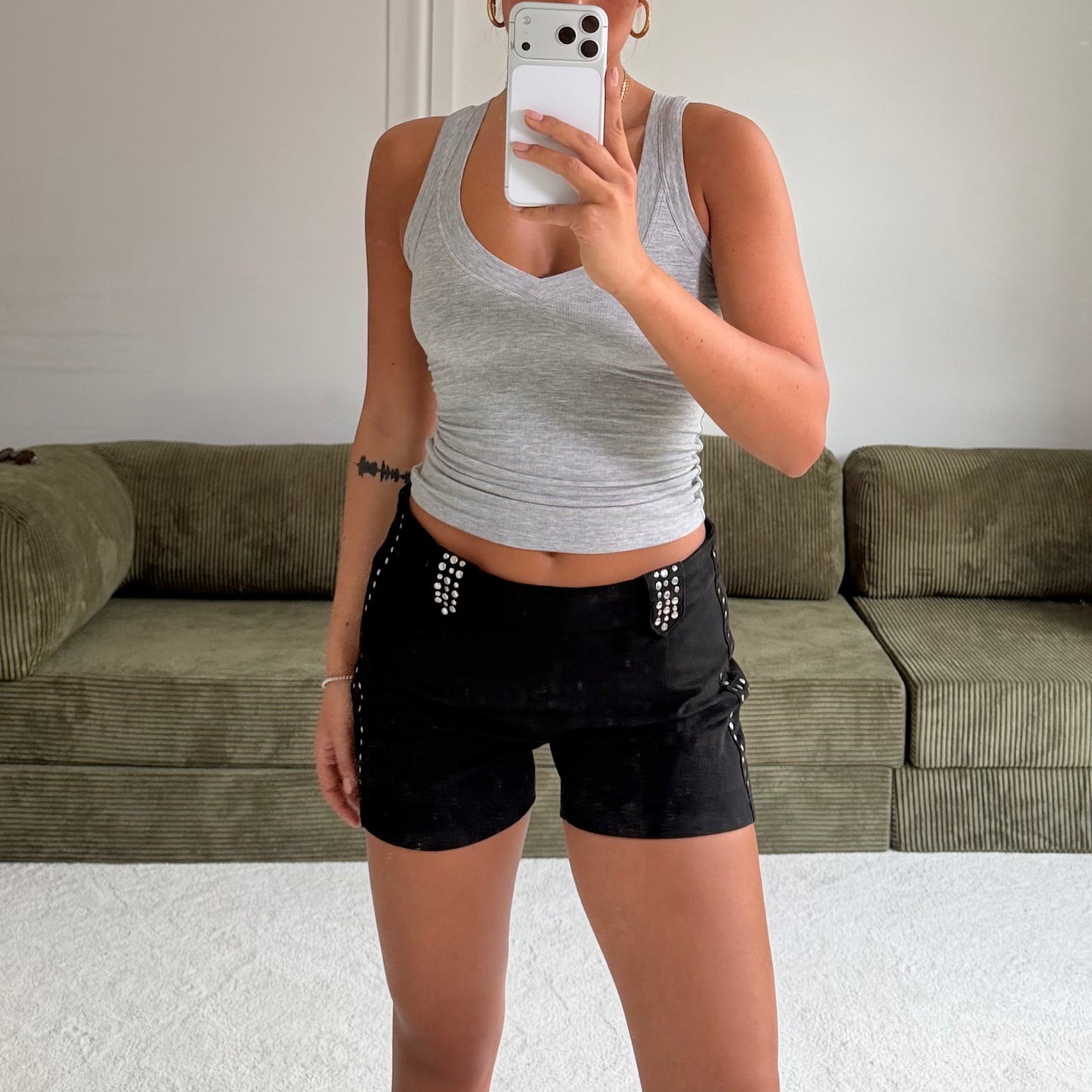Studded Suede Mini Shorts