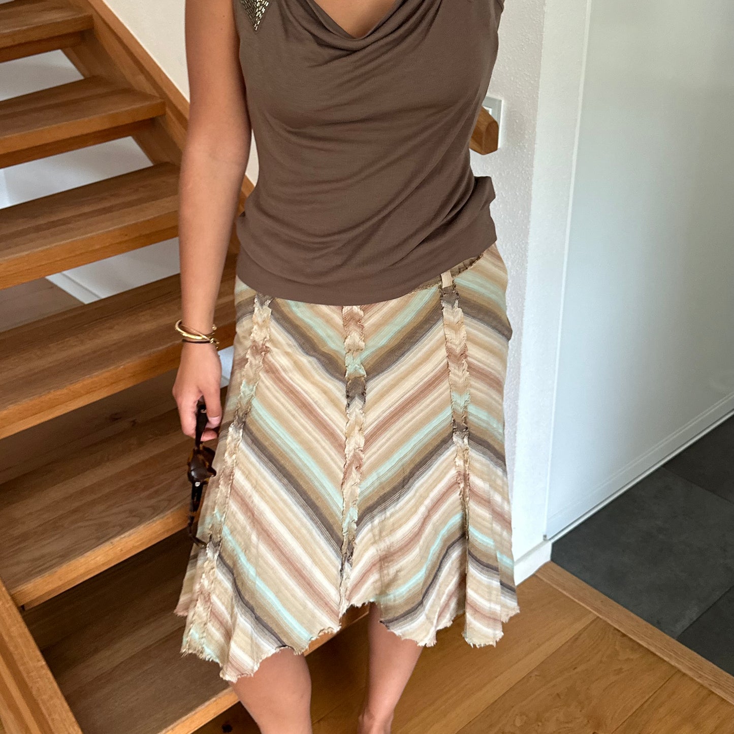 Chevron Stripe Midi Skirt