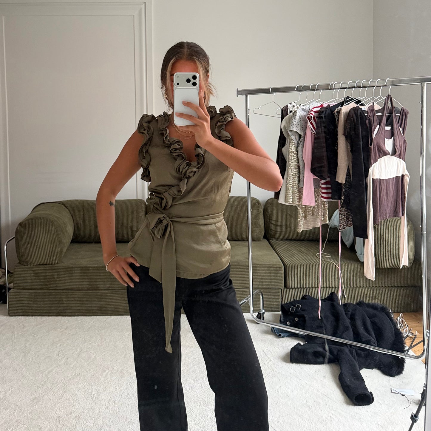 Brown Silk Tie Blouse