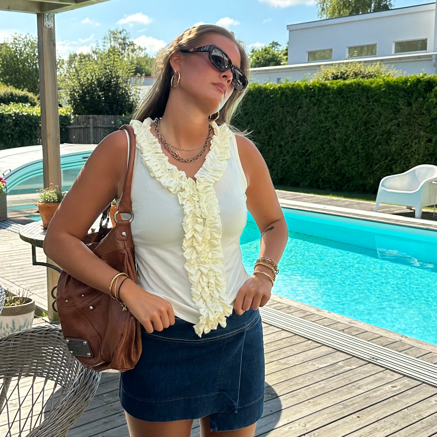 Ruffle Detail Sleveless Top