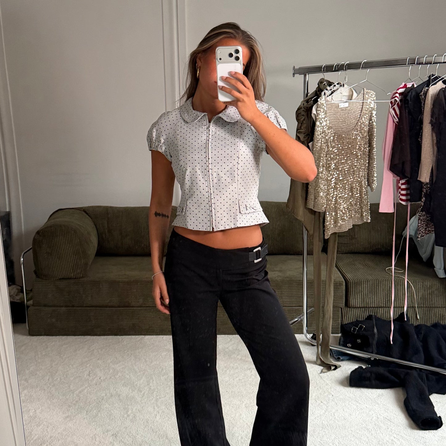 Polka Dot Zipper Blouse