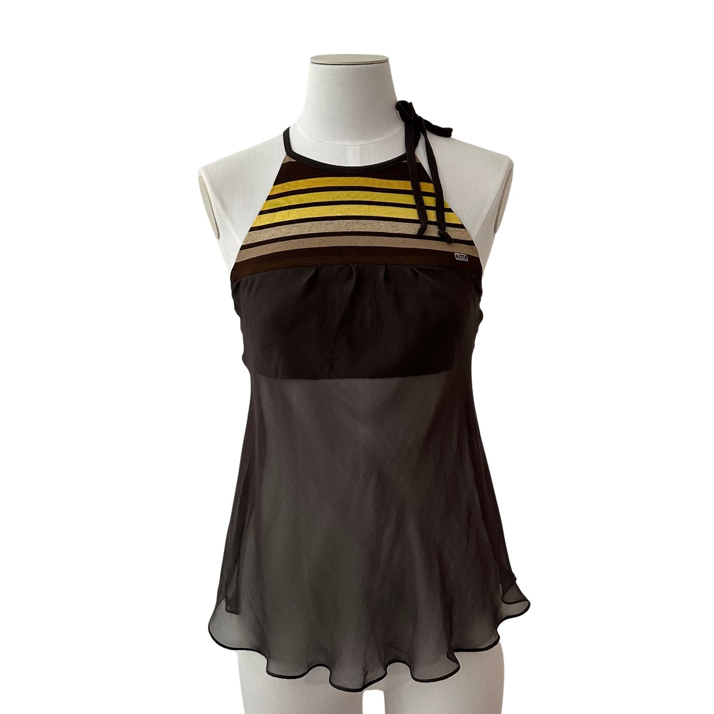 Brown/Yellow Stripe Halter Top - Miss Sixty