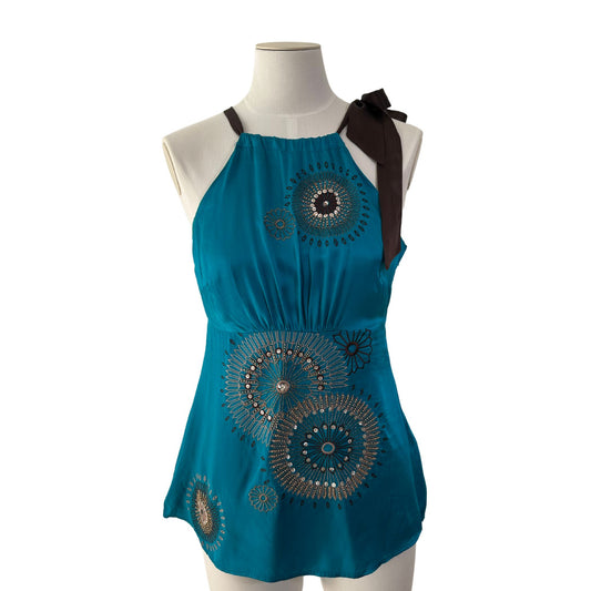 Brown/Blue Silk Halter Top