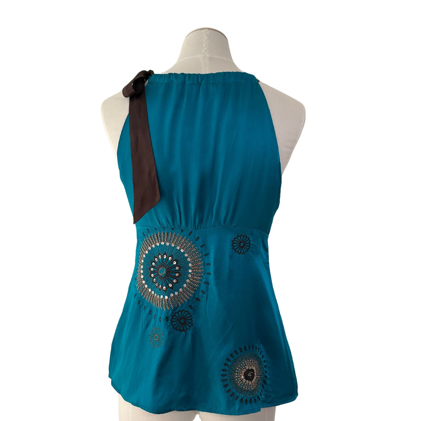 Brown/Blue Silk Halter Top