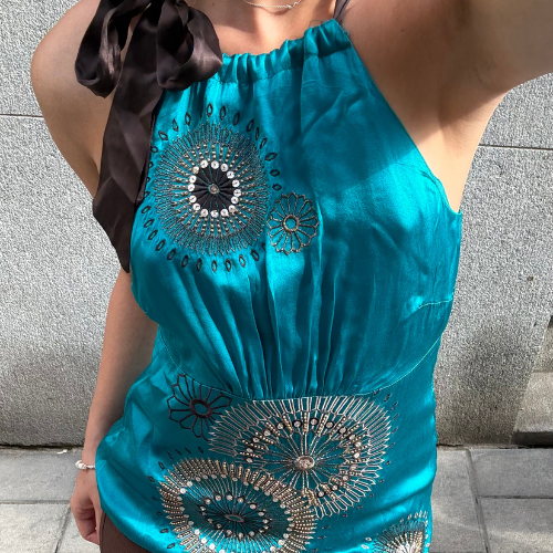 Brown/Blue Silk Halter Top